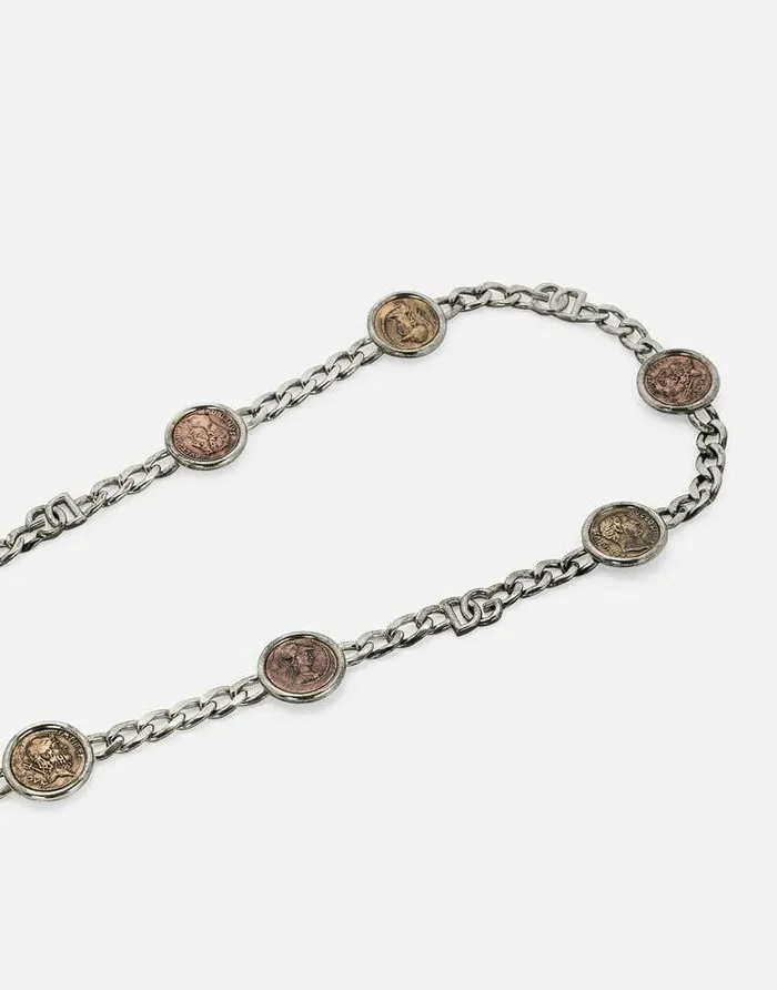 Dolce and Gabbana Bijoux Men Sautoir Necklace With Coins And DG Logo Multicolor Dolce and Gabbana Bijoux Men Sautoir Necklace With Coins And DG Logo Multicolor