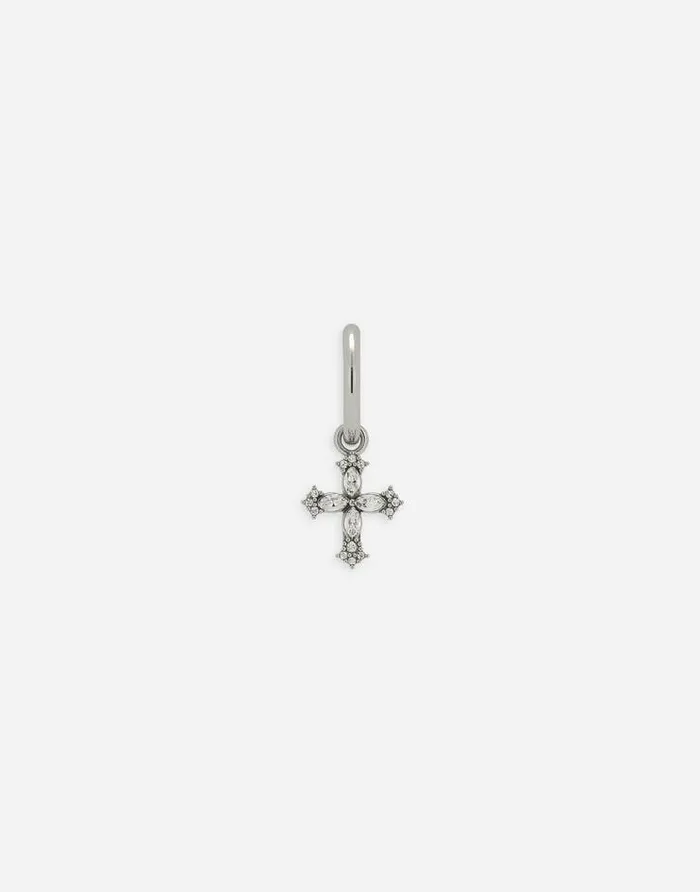 Dolce and Gabbana Bijoux Men Single Earring With Cross Silver