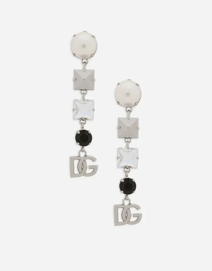 Dolce and Gabbana Bijoux Women Drop Earrings With Rhinestones And DG Logo Silver Dolce and Gabbana Bijoux Women Drop Earrings With Rhinestones And DG Logo Silver