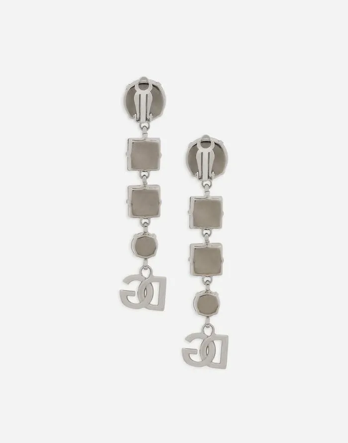 Dolce and Gabbana Bijoux Women Drop Earrings With Rhinestones And DG Logo Silver Dolce and Gabbana Bijoux Women Drop Earrings With Rhinestones And DG Logo Silver
