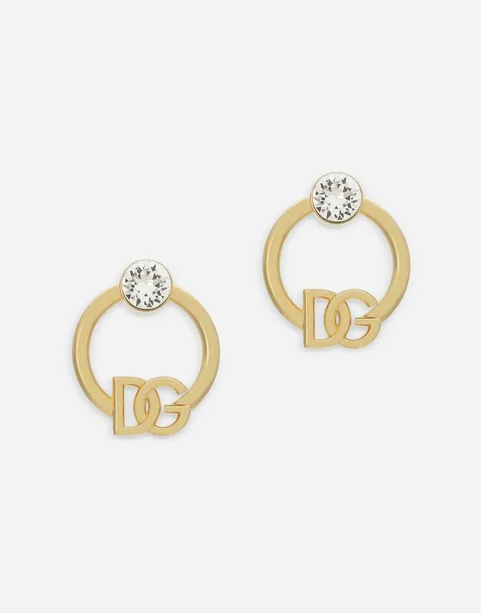 Dolce and Gabbana Bijoux Women Hoop Earrings With DG Logo And Rhinestones Gold Dolce and Gabbana Bijoux Women Hoop Earrings With DG Logo And Rhinestones Gold