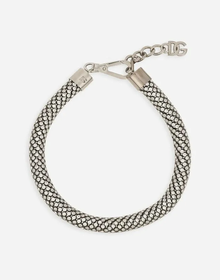 Dolce and Gabbana Bijoux Women Tubular Choker With Rhinestones Silver