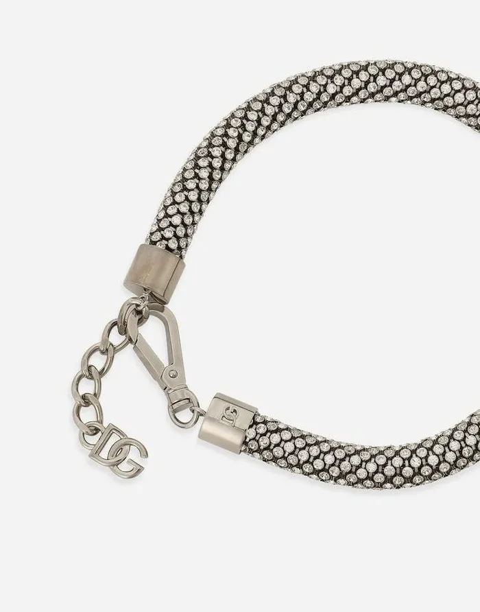 Dolce and Gabbana Bijoux Women Tubular Choker With Rhinestones Silver