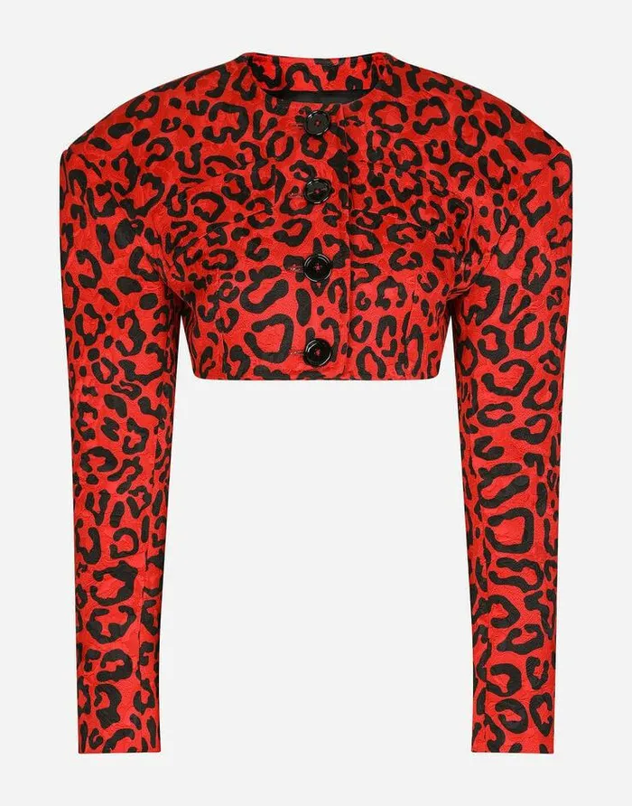 Dolce and Gabbana Blazers Women Cropped Leopardprint Brocade Jacket Multicolor Dolce and Gabbana Blazers Women Cropped Leopardprint Brocade Jacket Multicolor
