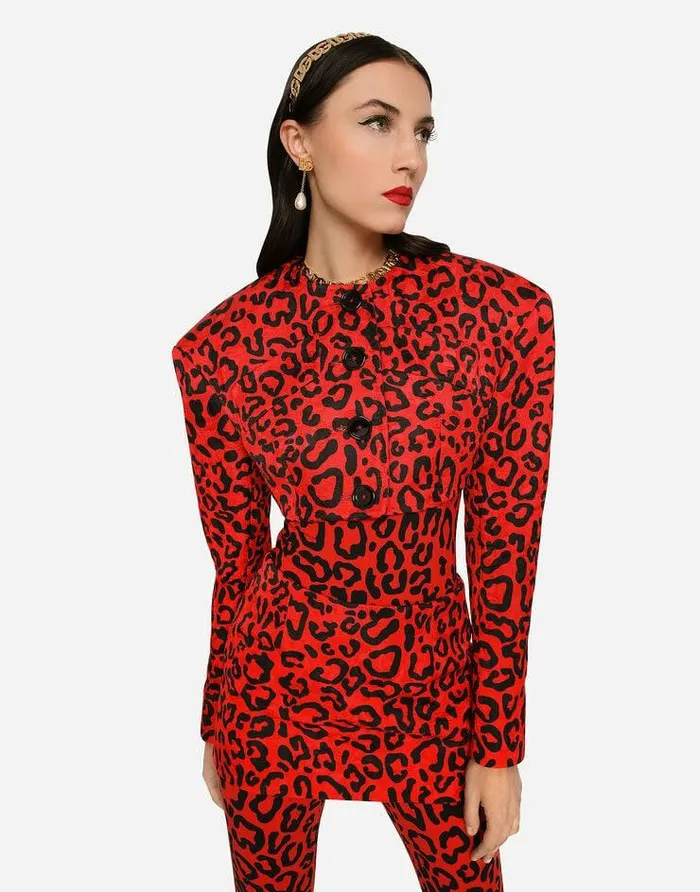 Dolce and Gabbana Blazers Women Cropped Leopardprint Brocade Jacket Multicolor Dolce and Gabbana Blazers Women Cropped Leopardprint Brocade Jacket Multicolor
