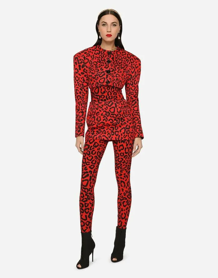 Dolce and Gabbana Blazers Women Cropped Leopardprint Brocade Jacket Multicolor Dolce and Gabbana Blazers Women Cropped Leopardprint Brocade Jacket Multicolor