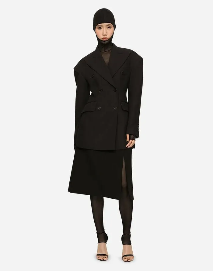 Dolce and Gabbana Blazers Women Doublebreasted Technical Crepe Jacket Black Dolce and Gabbana Blazers Women Doublebreasted Technical Crepe Jacket Black