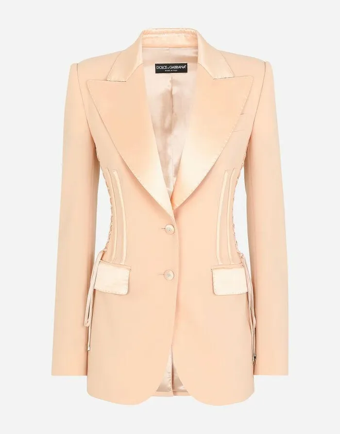 Dolce and Gabbana Blazers Women Singlebreasted Gabardine Jacket With Lacing Pink Dolce and Gabbana Blazers Women Singlebreasted Gabardine Jacket With Lacing Pink