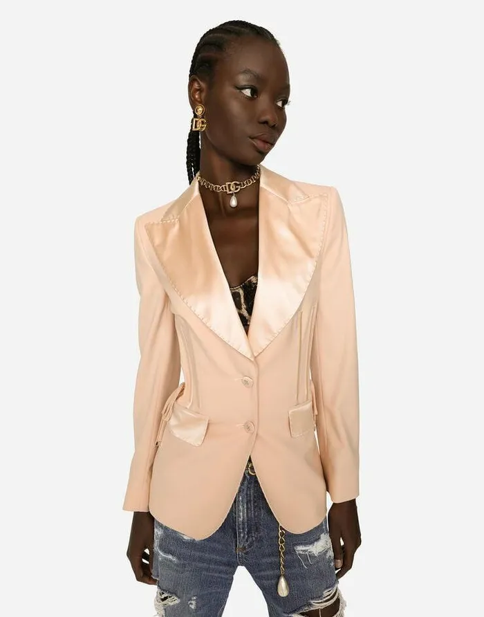 Dolce and Gabbana Blazers Women Singlebreasted Gabardine Jacket With Lacing Pink Dolce and Gabbana Blazers Women Singlebreasted Gabardine Jacket With Lacing Pink