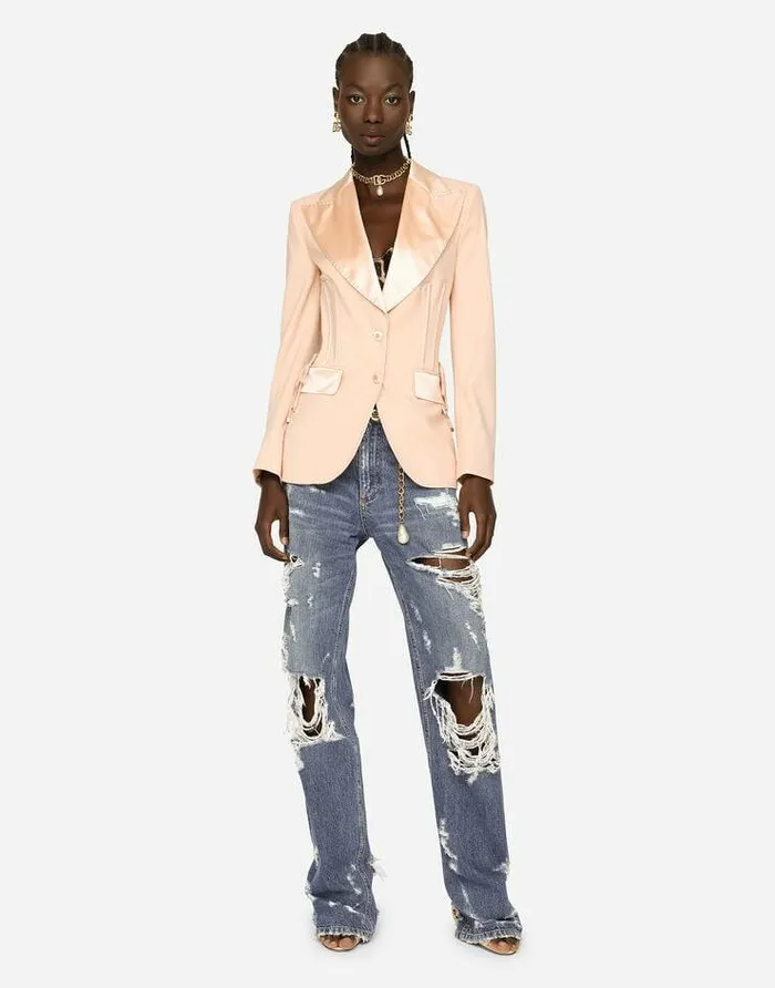Dolce and Gabbana Blazers Women Singlebreasted Gabardine Jacket With Lacing Pink Dolce and Gabbana Blazers Women Singlebreasted Gabardine Jacket With Lacing Pink