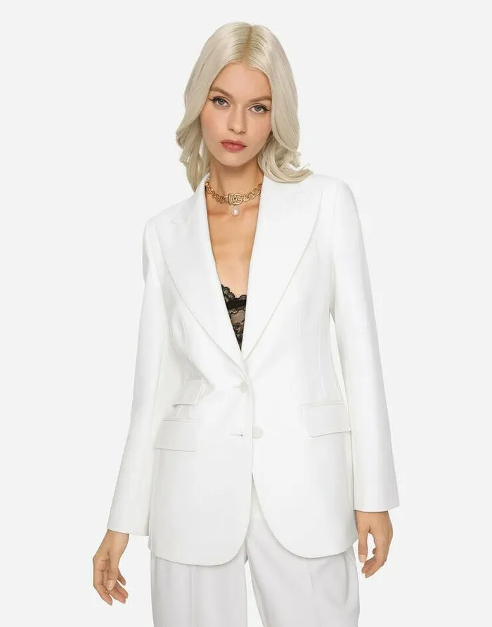 Dolce and Gabbana Blazers Women Singlebreasted Woolen Turlington Blazer White Dolce and Gabbana Blazers Women Singlebreasted Woolen Turlington Blazer White