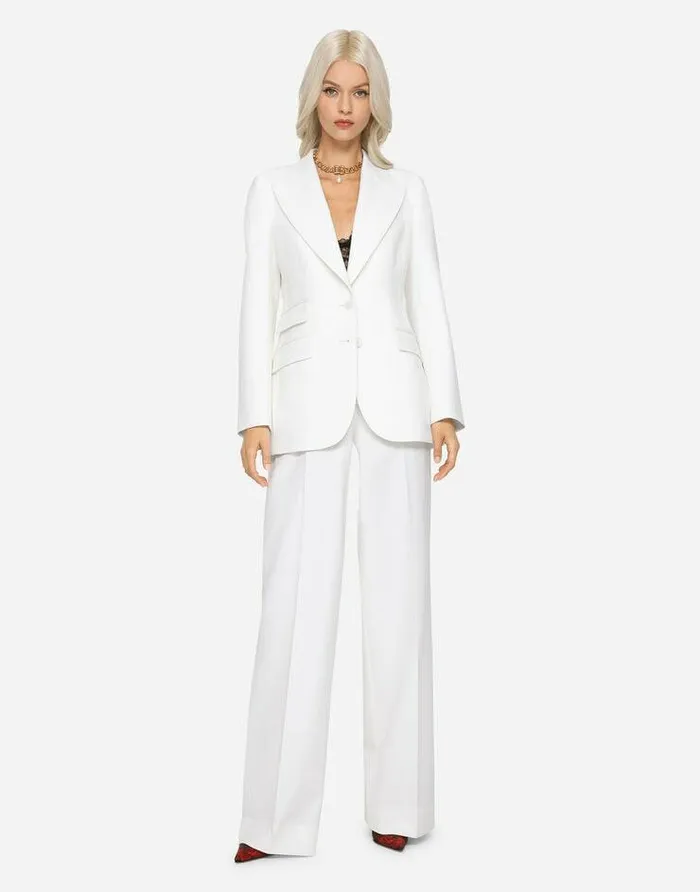 Dolce and Gabbana Blazers Women Singlebreasted Woolen Turlington Blazer White Dolce and Gabbana Blazers Women Singlebreasted Woolen Turlington Blazer White