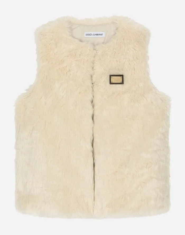 Dolce and Gabbana Coats And Jackets Children Faux Fur Gilet White