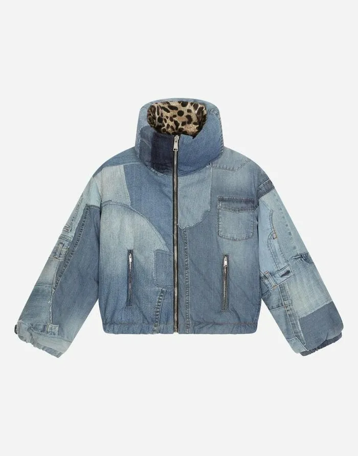 Dolce and Gabbana Coats And Jackets Children Patchwork Denim Down Jacket Multicolor