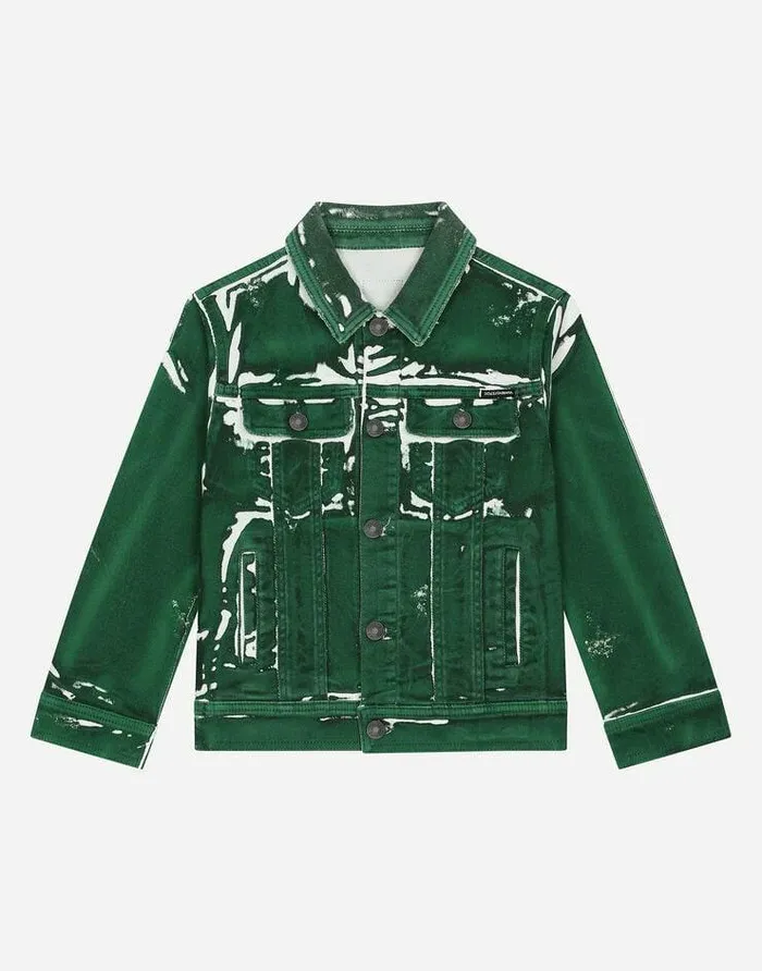 Dolce and Gabbana Coats And Jackets Children Treated Denim Jacket With Logo Tag Green