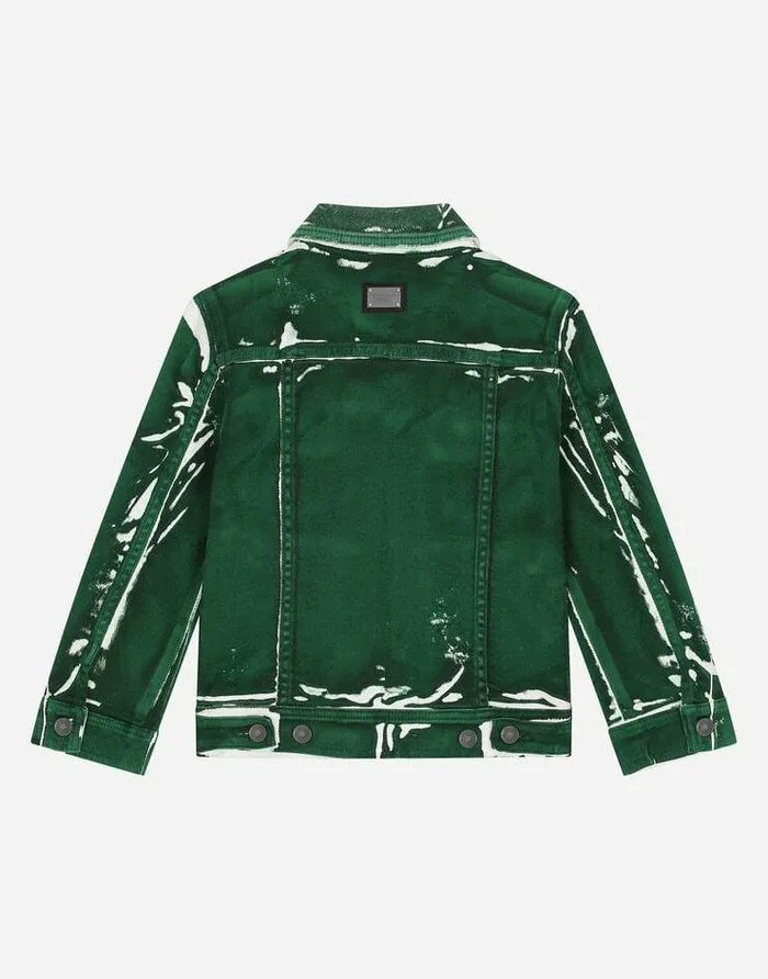 Dolce and Gabbana Coats And Jackets Children Treated Denim Jacket With Logo Tag Green Dolce and Gabbana Coats And Jackets Children Treated Denim Jacket With Logo Tag Green