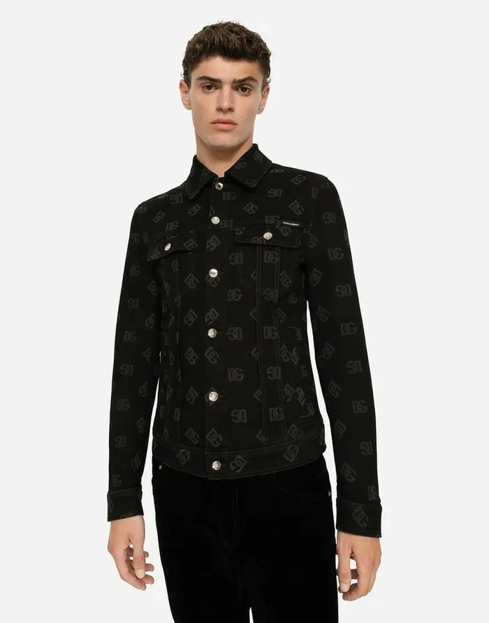 Dolce and Gabbana Coats And Jackets Men Black Denim Jacket With Allover DG Logo Print Multicolor Dolce and Gabbana Coats And Jackets Men Black Denim Jacket With Allover DG Logo Print Multicolor