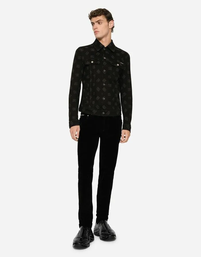 Dolce and Gabbana Coats And Jackets Men Black Denim Jacket With Allover DG Logo Print Multicolor Dolce and Gabbana Coats And Jackets Men Black Denim Jacket With Allover DG Logo Print Multicolor