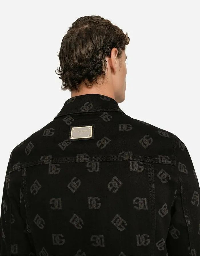 Dolce and Gabbana Coats And Jackets Men Black Denim Jacket With Allover DG Logo Print Multicolor Dolce and Gabbana Coats And Jackets Men Black Denim Jacket With Allover DG Logo Print Multicolor