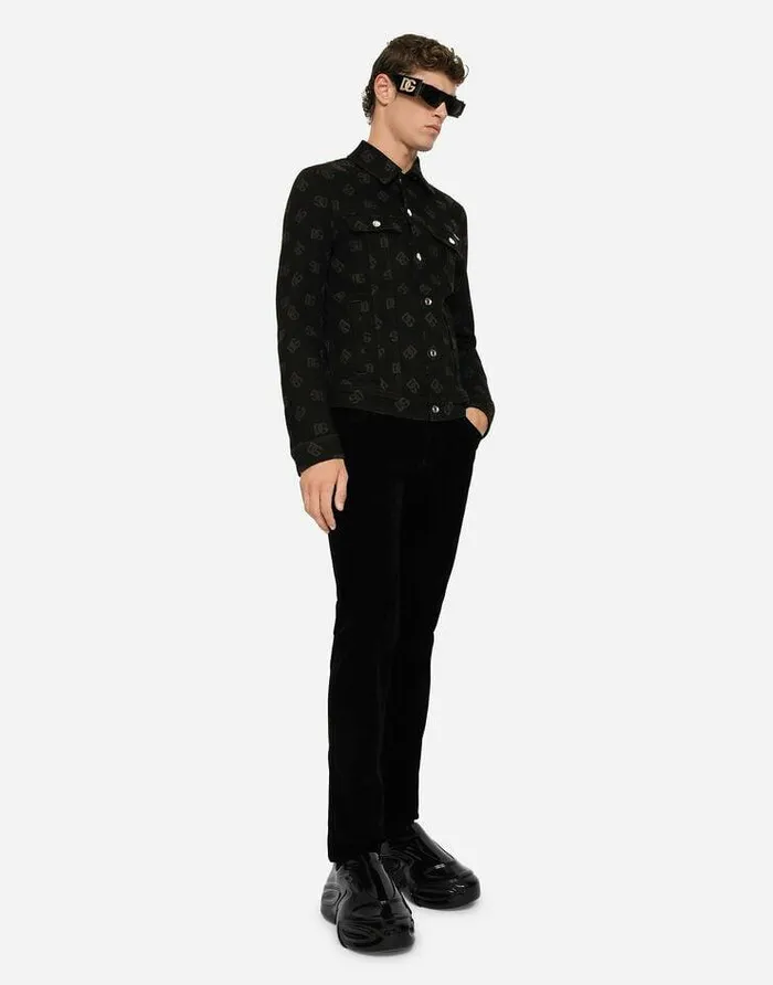 Dolce and Gabbana Coats And Jackets Men Black Denim Jacket With Allover DG Logo Print Multicolor Dolce and Gabbana Coats And Jackets Men Black Denim Jacket With Allover DG Logo Print Multicolor