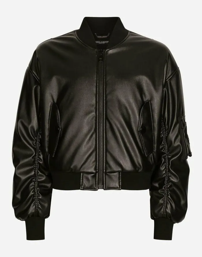 Dolce and Gabbana Coats And Jackets Men Faux Leather Jacket With Logo Tag Black