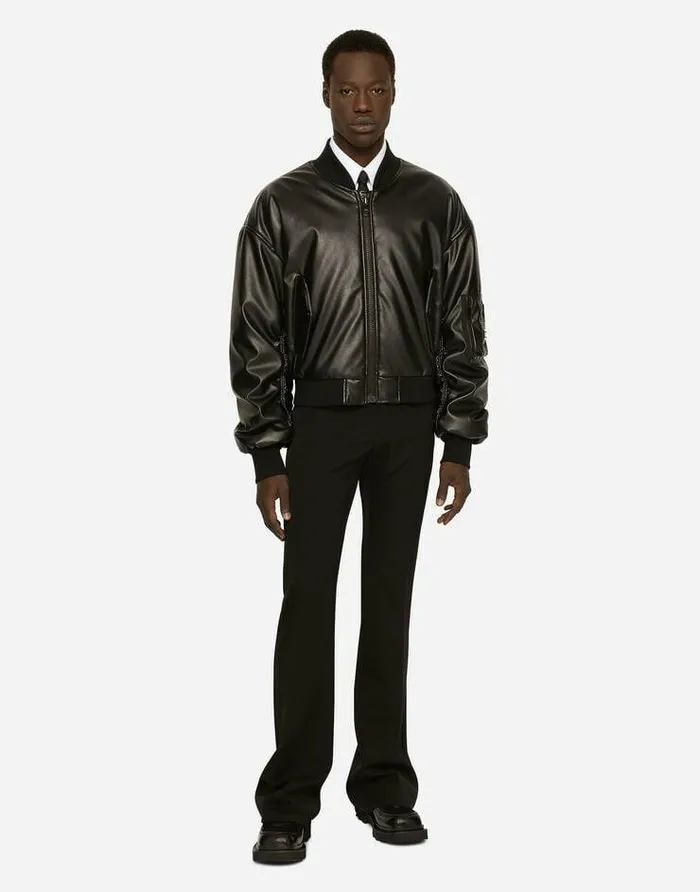Dolce and Gabbana Coats And Jackets Men Faux Leather Jacket With Logo Tag Black Dolce and Gabbana Coats And Jackets Men Faux Leather Jacket With Logo Tag Black