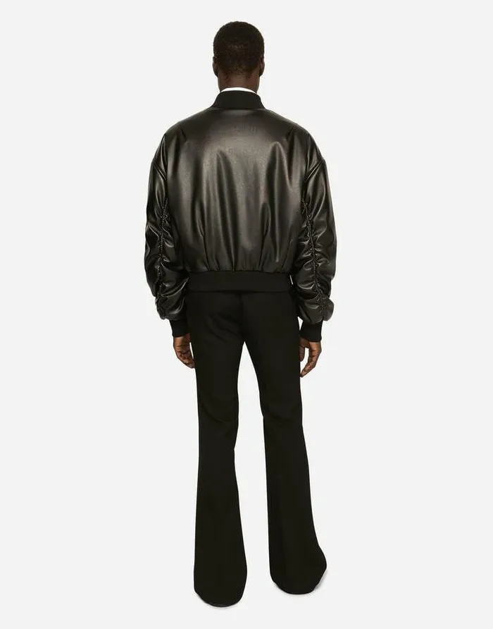 Dolce and Gabbana Coats And Jackets Men Faux Leather Jacket With Logo Tag Black Dolce and Gabbana Coats And Jackets Men Faux Leather Jacket With Logo Tag Black