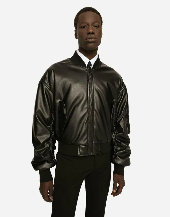 Dolce and Gabbana Coats And Jackets Men Faux Leather Jacket With Logo Tag Black Dolce and Gabbana Coats And Jackets Men Faux Leather Jacket With Logo Tag Black