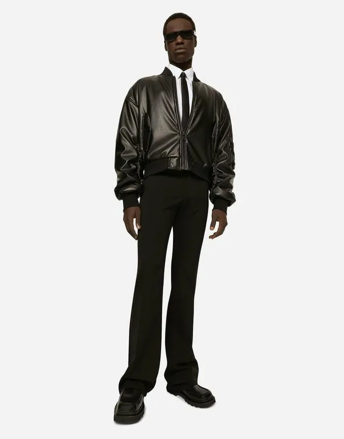Dolce and Gabbana Coats And Jackets Men Faux Leather Jacket With Logo Tag Black Dolce and Gabbana Coats And Jackets Men Faux Leather Jacket With Logo Tag Black