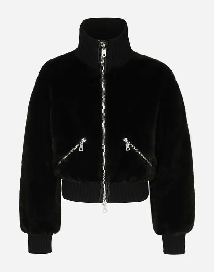 Dolce and Gabbana Coats And Jackets Men Highnecked Faux Fur Jacket Black