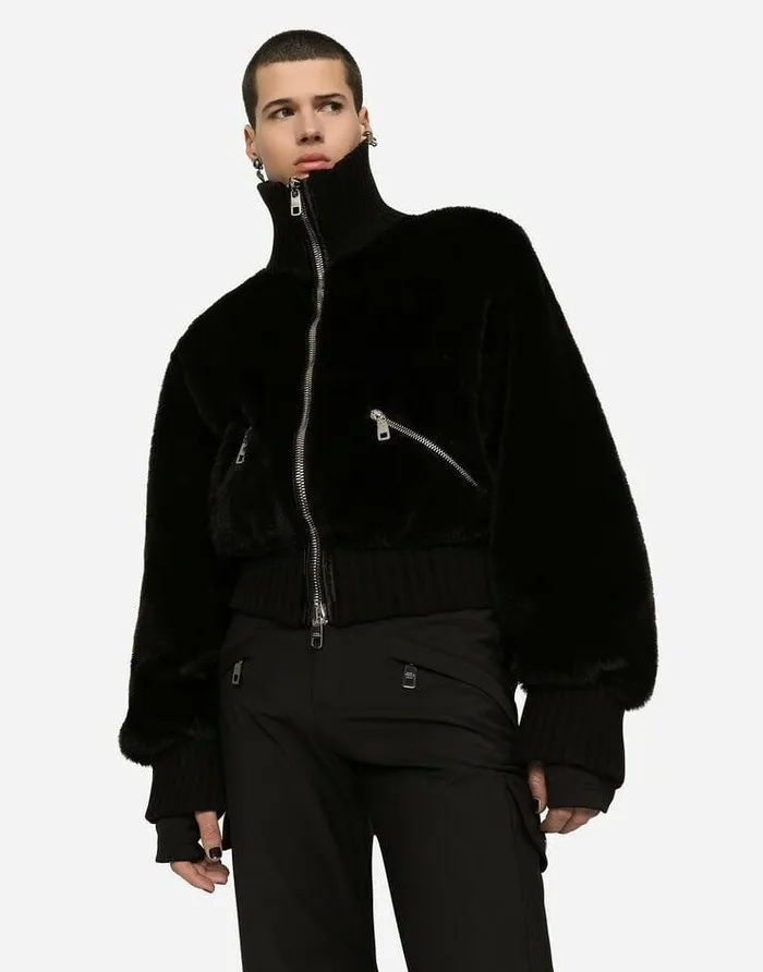 Dolce and Gabbana Coats And Jackets Men Highnecked Faux Fur Jacket Black Dolce and Gabbana Coats And Jackets Men Highnecked Faux Fur Jacket Black