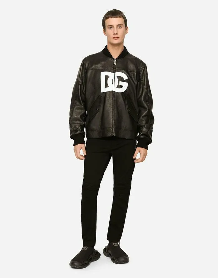 Dolce and Gabbana Coats And Jackets Men Leather Jacket With DG Logo Print Black Dolce and Gabbana Coats And Jackets Men Leather Jacket With DG Logo Print Black