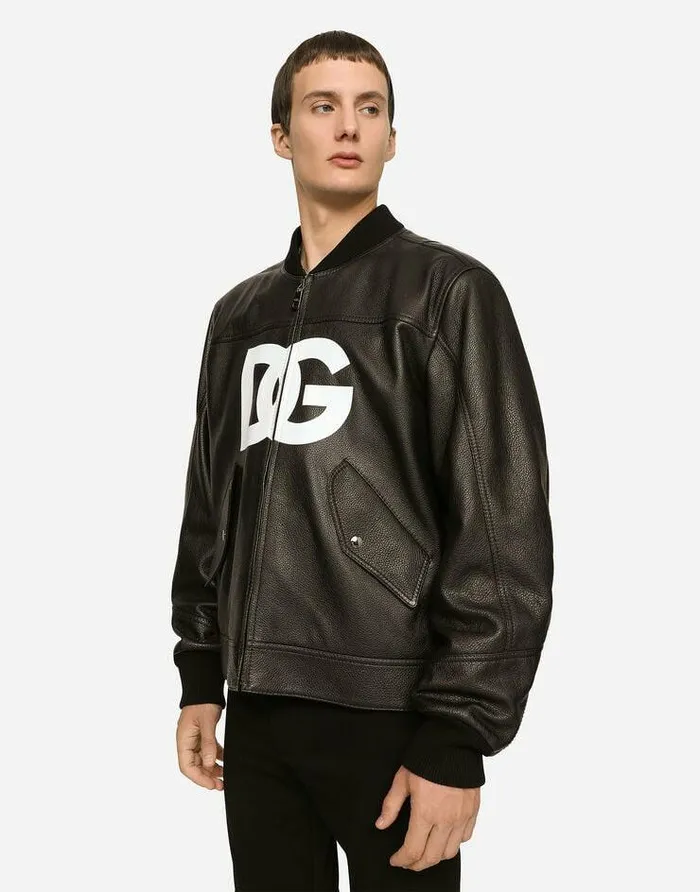 Dolce and Gabbana Coats And Jackets Men Leather Jacket With DG Logo Print Black Dolce and Gabbana Coats And Jackets Men Leather Jacket With DG Logo Print Black