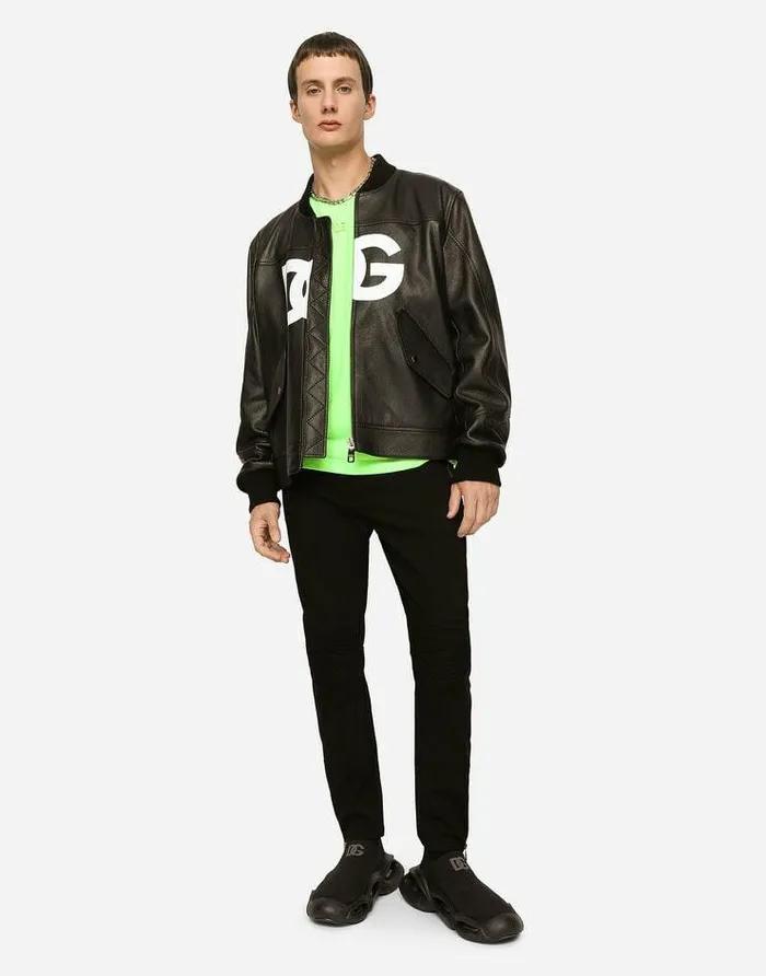 Dolce and Gabbana Coats And Jackets Men Leather Jacket With DG Logo Print Black Dolce and Gabbana Coats And Jackets Men Leather Jacket With DG Logo Print Black