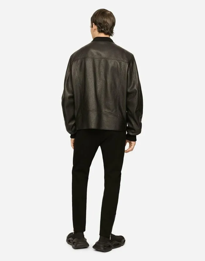 Dolce and Gabbana Coats And Jackets Men Leather Jacket With DG Logo Print Black Dolce and Gabbana Coats And Jackets Men Leather Jacket With DG Logo Print Black