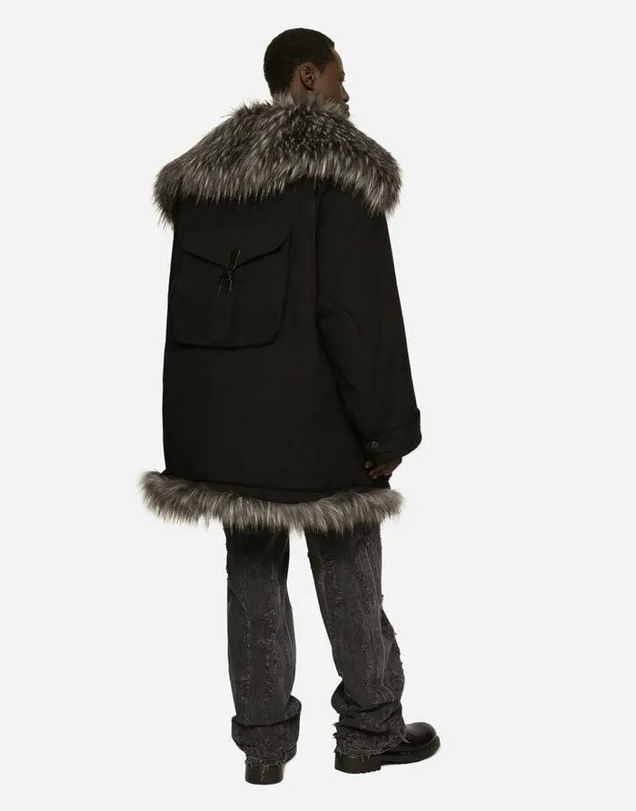 Dolce and Gabbana Coats And Jackets Men Multipocket Cotton Pea Coat With Faux Fur Details Black Dolce and Gabbana Coats And Jackets Men Multipocket Cotton Pea Coat With Faux Fur Details Black