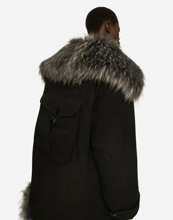 Dolce and Gabbana Coats And Jackets Men Multipocket Cotton Pea Coat With Faux Fur Details Black Dolce and Gabbana Coats And Jackets Men Multipocket Cotton Pea Coat With Faux Fur Details Black