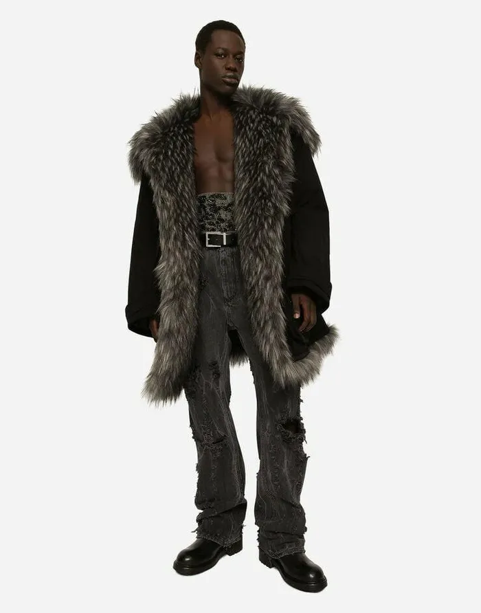 Dolce and Gabbana Coats And Jackets Men Multipocket Cotton Pea Coat With Faux Fur Details Black Dolce and Gabbana Coats And Jackets Men Multipocket Cotton Pea Coat With Faux Fur Details Black