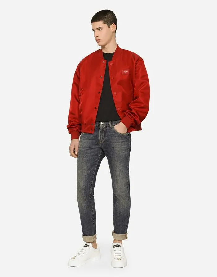 Dolce and Gabbana Coats And Jackets Men Nylon Jacket With Branded Plate Red Dolce and Gabbana Coats And Jackets Men Nylon Jacket With Branded Plate Red