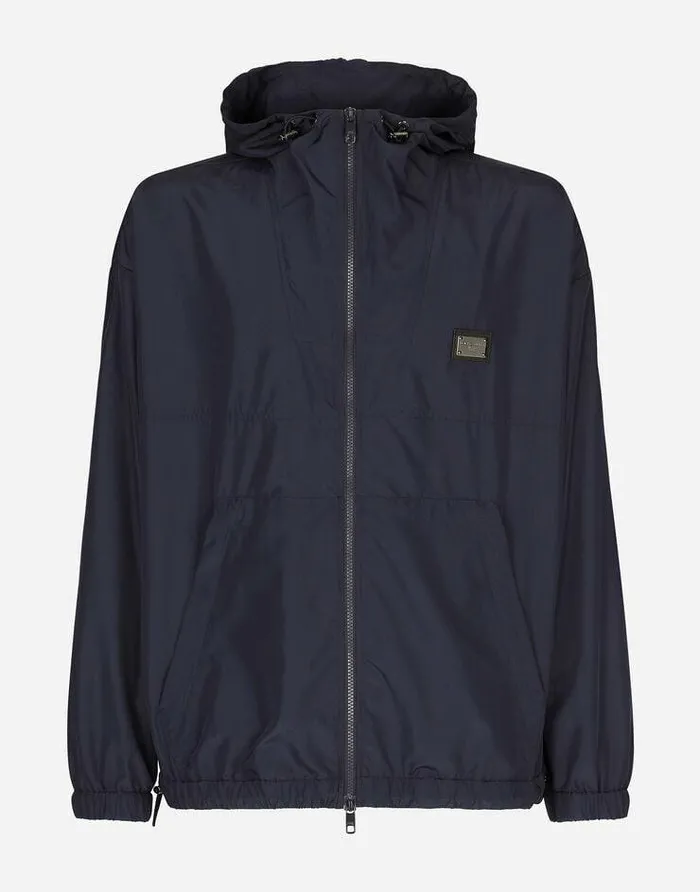 Dolce and Gabbana Coats And Jackets Men Nylon Jacket With Hood And Branded Tag Blue