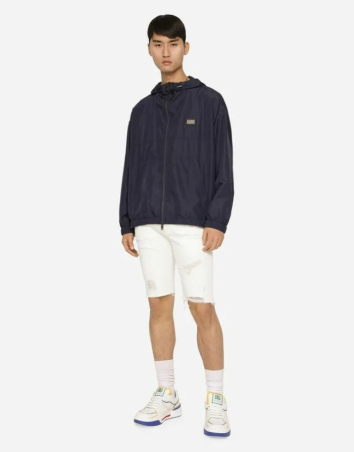Dolce and Gabbana Coats And Jackets Men Nylon Jacket With Hood And Branded Tag Blue Dolce and Gabbana Coats And Jackets Men Nylon Jacket With Hood And Branded Tag Blue