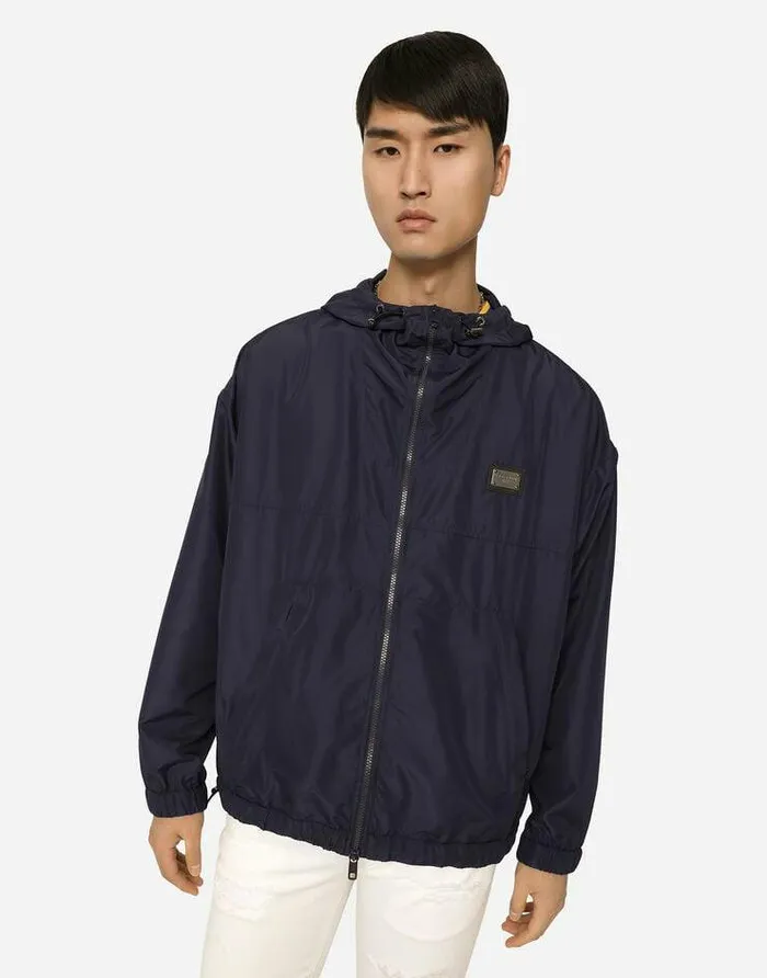 Dolce and Gabbana Coats And Jackets Men Nylon Jacket With Hood And Branded Tag Blue Dolce and Gabbana Coats And Jackets Men Nylon Jacket With Hood And Branded Tag Blue