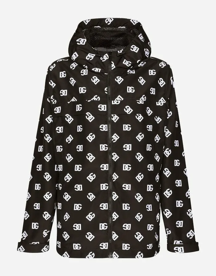 Dolce and Gabbana Coats And Jackets Men Quilted Nylon Jacket With Hood And DG Logo Print Multicolor