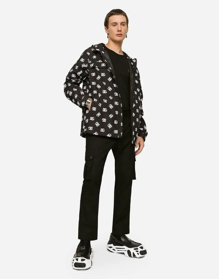 Dolce and Gabbana Coats And Jackets Men Quilted Nylon Jacket With Hood And DG Logo Print Multicolor Dolce and Gabbana Coats And Jackets Men Quilted Nylon Jacket With Hood And DG Logo Print Multicolor