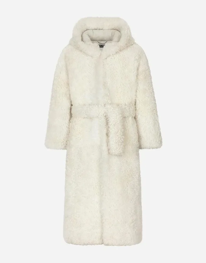 Dolce and Gabbana Coats And Jackets Men Shearling Coat With Hood White
