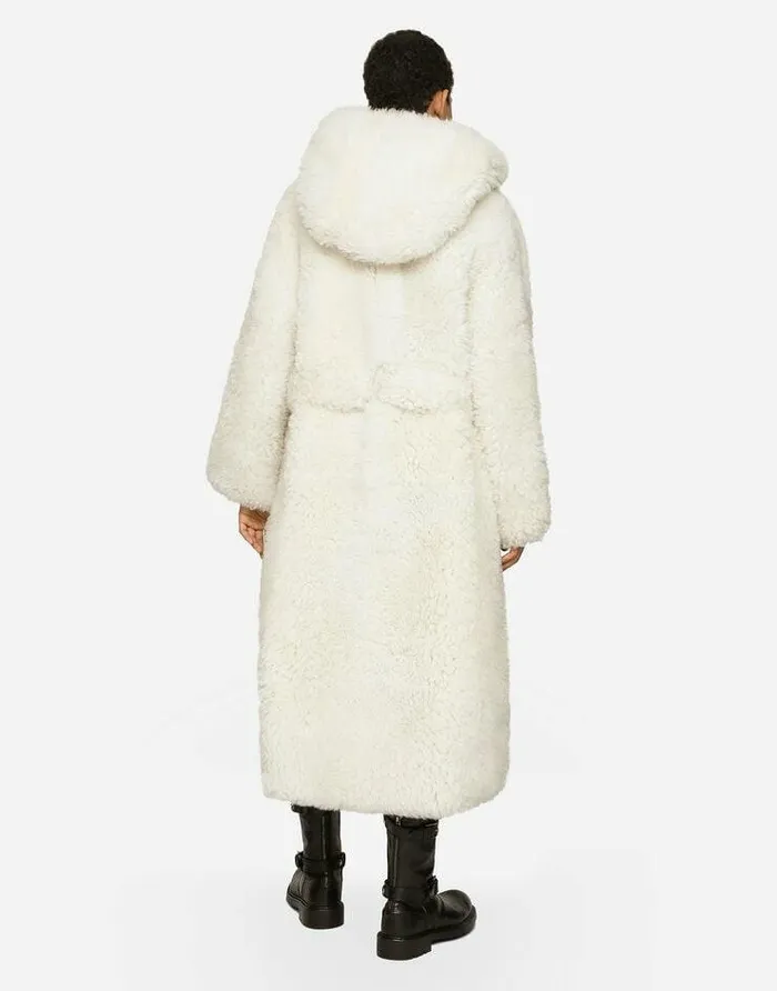 Dolce and Gabbana Coats And Jackets Men Shearling Coat With Hood White Dolce and Gabbana Coats And Jackets Men Shearling Coat With Hood White