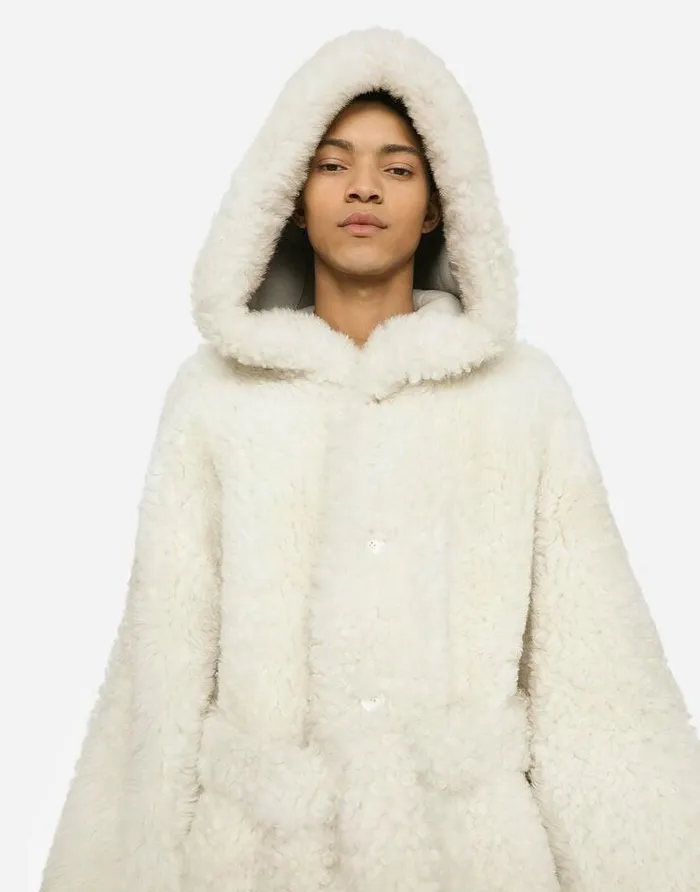 Dolce and Gabbana Coats And Jackets Men Shearling Coat With Hood White Dolce and Gabbana Coats And Jackets Men Shearling Coat With Hood White