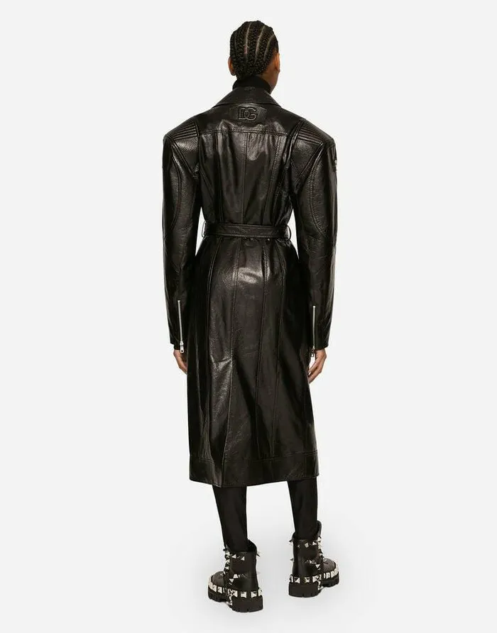Dolce and Gabbana Coats And Jackets Women Belted Leather Biker Coat Black Dolce and Gabbana Coats And Jackets Women Belted Leather Biker Coat Black