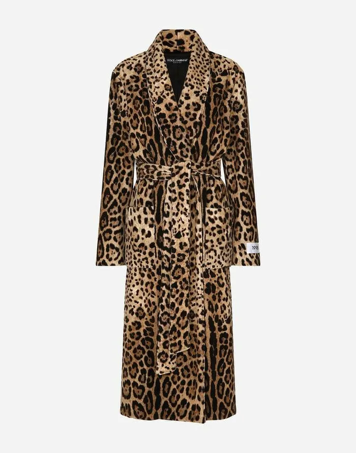 Dolce and Gabbana Coats And Jackets Women KIM DOLCEandGABBANA Leopardprint Terrycloth Coat With Belt And The ReEdition Label Animal Print