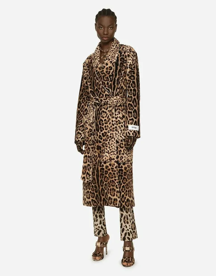 Dolce and Gabbana Coats And Jackets Women KIM DOLCEandGABBANA Leopardprint Terrycloth Coat With Belt And The ReEdition Label Animal Print Dolce and Gabbana Coats And Jackets Women KIM DOLCEandGABBANA Leopardprint Terrycloth Coat With Belt And The ReEdition Label Animal Print